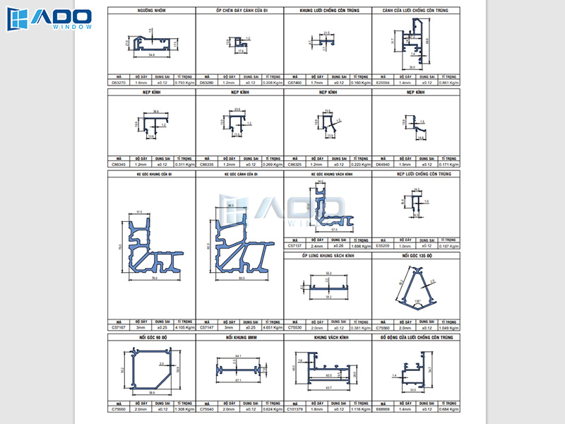Mặt cắt nhôm Xingfa hệ Class A hệ A65