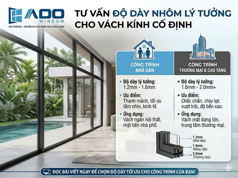 Vách Kính Cố Định Nên Dùng Nhôm Dày Bao Nhiêu
