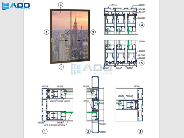 Cửa đi mở trượt Xingfa Class A hệ A115